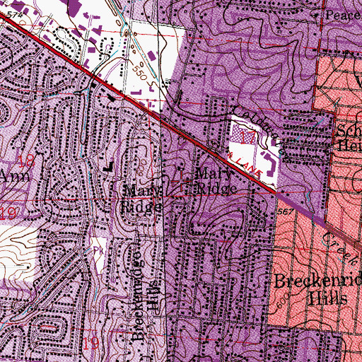 Topographic Map of Mary Ridge, MO