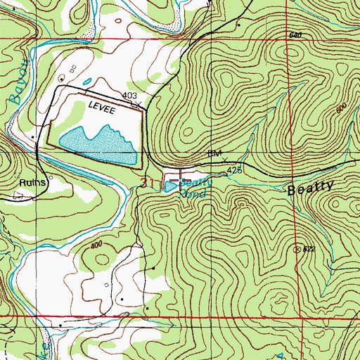 Topographic Map of Beatty Pond, AR