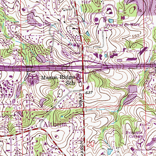 Topographic Map of Mason Ridge School, MO