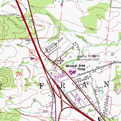 Topographic Map of Mattie Roberts Memorial Cemetery, MO