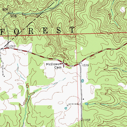 Topographic Map of McDowell Cemetery, MO