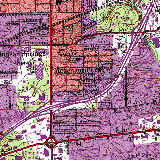 Topographic Map of Meacham Park, MO