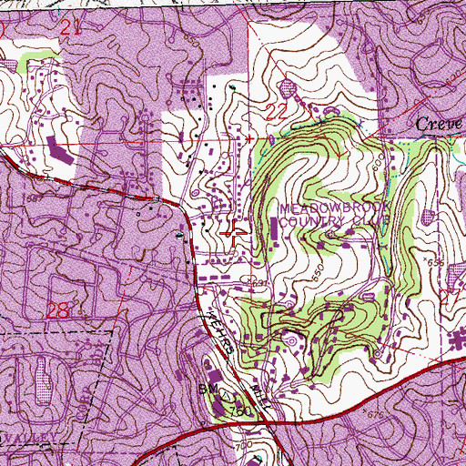 Topographic Map of Meadowbrook Country Club, MO