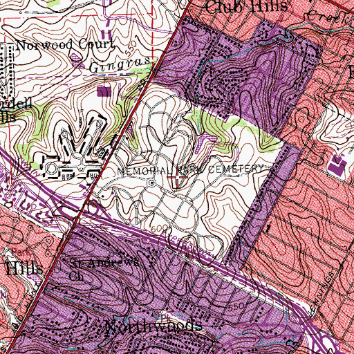 Topographic Map of Memorial Park Cemetery, MO