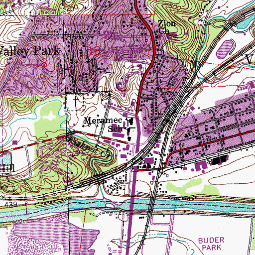 Topographic Map of Meramec School, MO