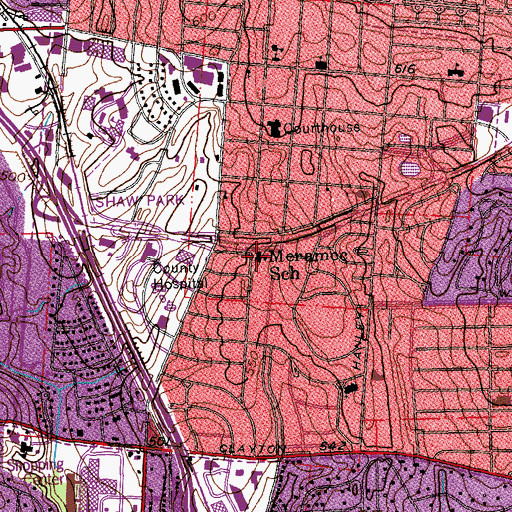 Topographic Map of Meramec School, MO