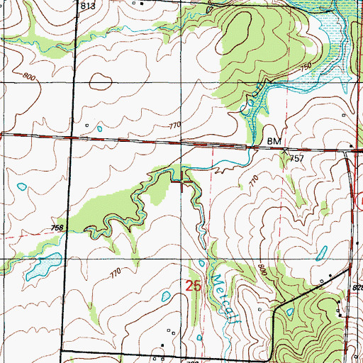 Topographic Map of Metcalf Branch, MO