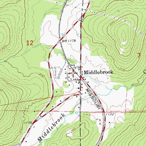 Topographic Map of Middlebrook, MO