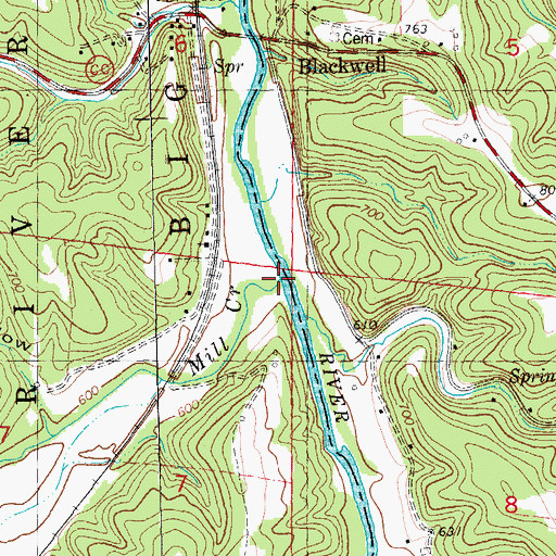 Topographic Map of Mill Creek, MO