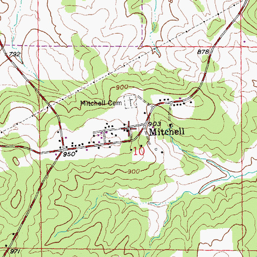 Topographic Map of Mitchell, MO