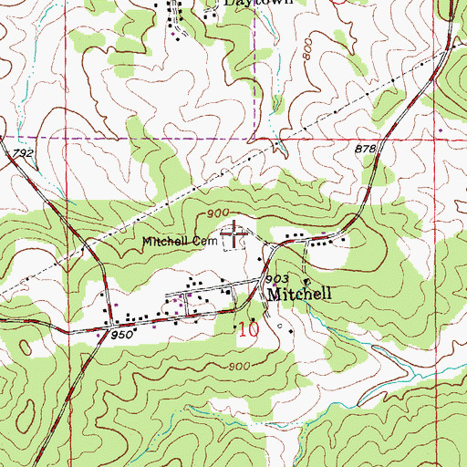 Topographic Map of Mitchell Cemetery, MO