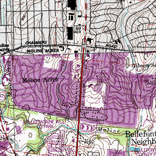 Topographic Map of Moline Acres, MO