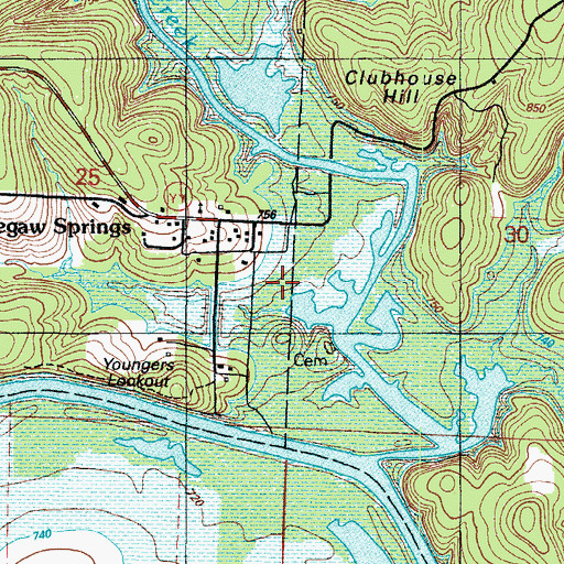 Topographic Map of Monegaw Springs, MO