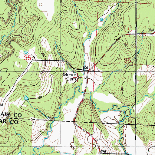 Topographic Map of Rookins Cemetery, MO