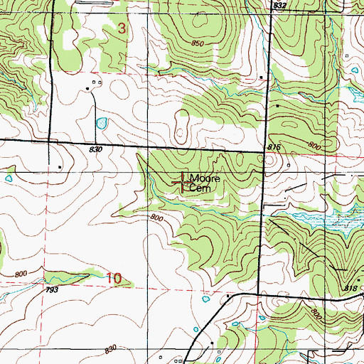 Topographic Map of Moore Cemetery, MO