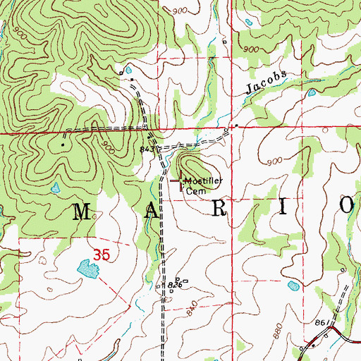 Topographic Map of Mostiller Cemetery, MO