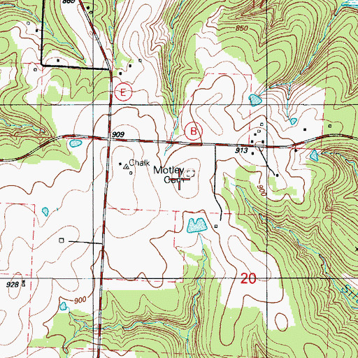Topographic Map of Motley Cemetery, MO