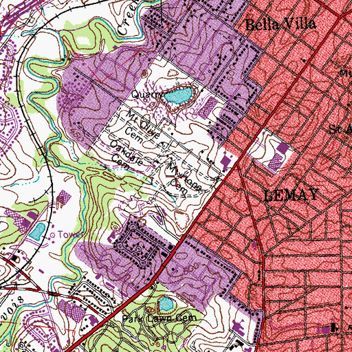 Topographic Map of Mount Hope Cemetery, MO