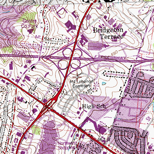 Topographic Map of Mount Lebanon Cemetery, MO