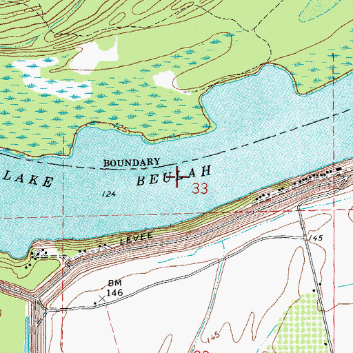 Topographic Map of Lake Beulah, MS