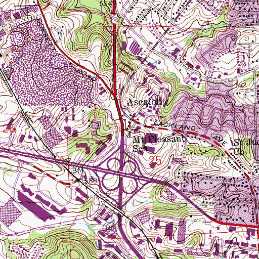 Topographic Map of Mount Pleasant School, MO