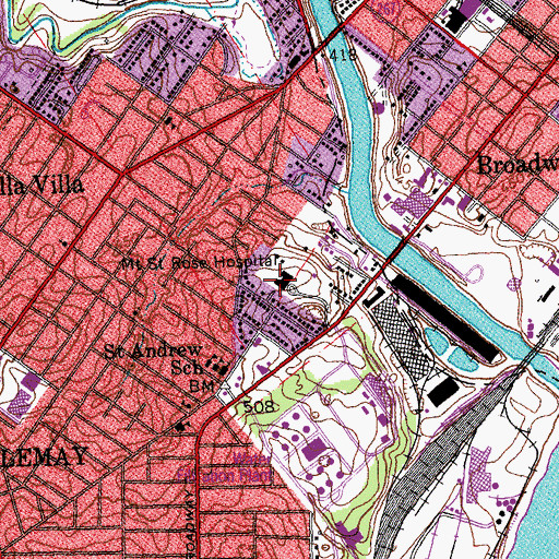 Topographic Map of Mount Saint Rose Hospital, MO