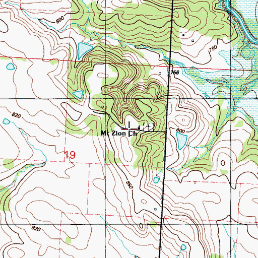 Topographic Map of Mount Zion Church, MO