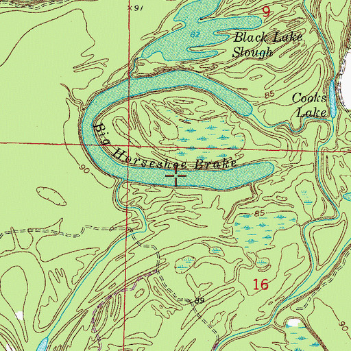 Topographic Map of Big Horseshoe Brake, AR