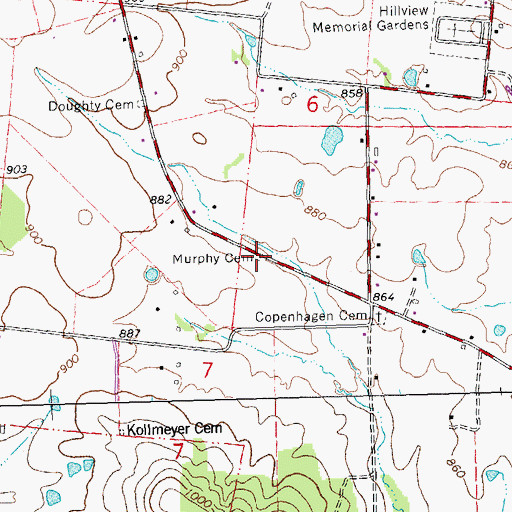 Topographic Map of Murphy Cemetery, MO