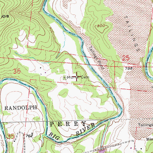 Topographic Map of Murrill Cemetery, MO