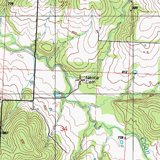 Topographic Map of Nance Cemetery, MO