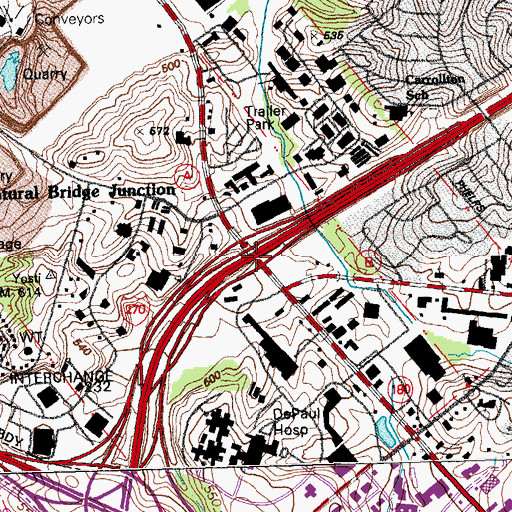 Topographic Map of Natural Bridge Junction, MO