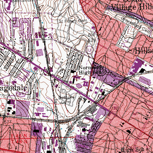 Topographic Map of Normandy High School, MO