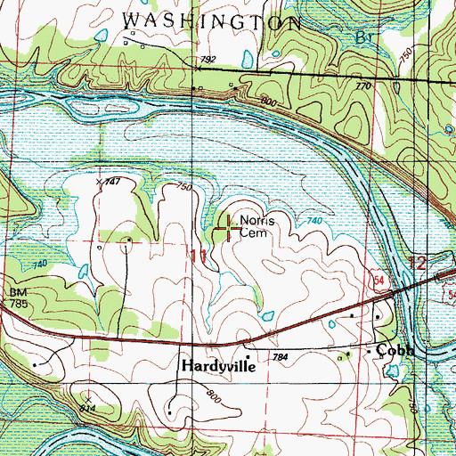 Topographic Map of Norris Cemetery, MO