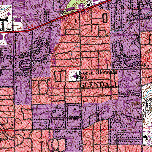 Topographic Map of North Glendale School, MO