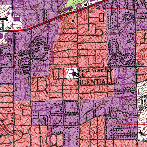 Topographic Map of North Glendale School, MO