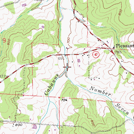 Topographic Map of Number Seven Creek, MO