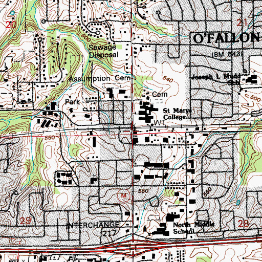 Topographic Map of O'Fallon, MO
