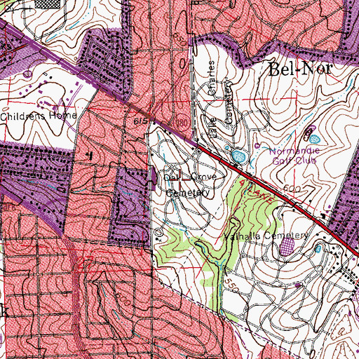 Topographic Map of Oak Grove Cemetery, MO