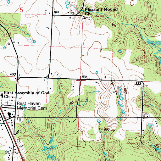 Topographic Map of Oak Grove School (historical), MO