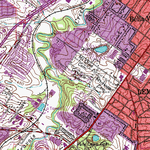 Topographic Map of Oakdale Cemetery, MO