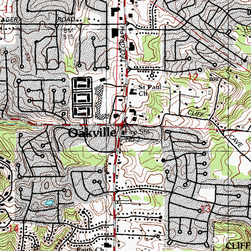 Topographic Map of Oakville, MO
