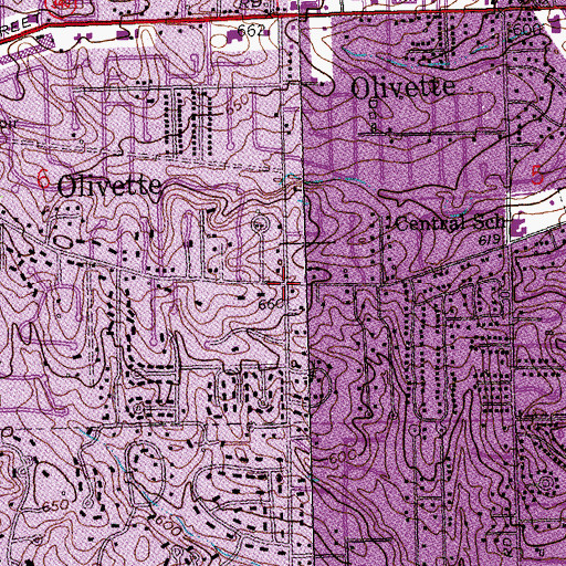 Topographic Map of Olivette, MO