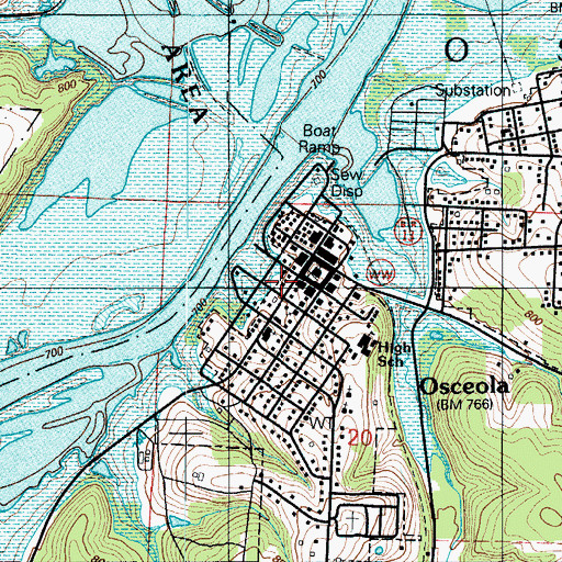 Topographic Map of Osceola, MO