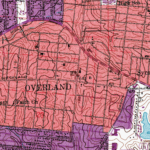 Topographic Map of Overland, MO