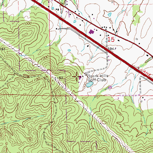 Topographic Map of Ozark Hills Golf Club, MO