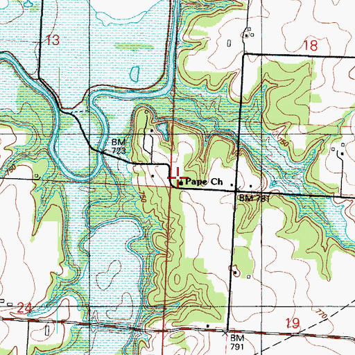 Topographic Map of Pape Church, MO