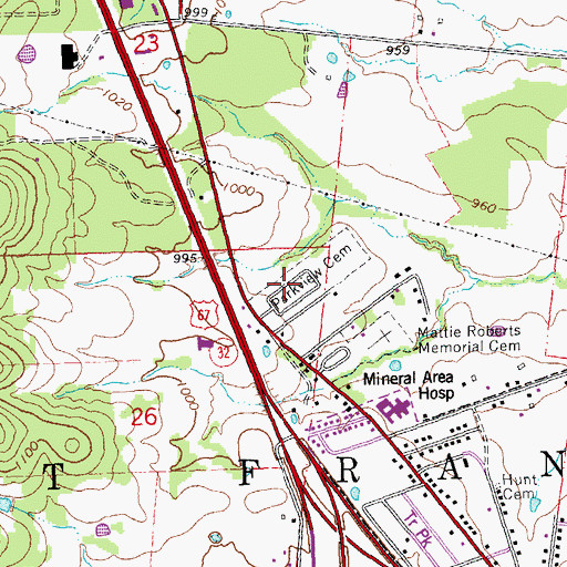 Topographic Map of Parkview Cemetery, MO