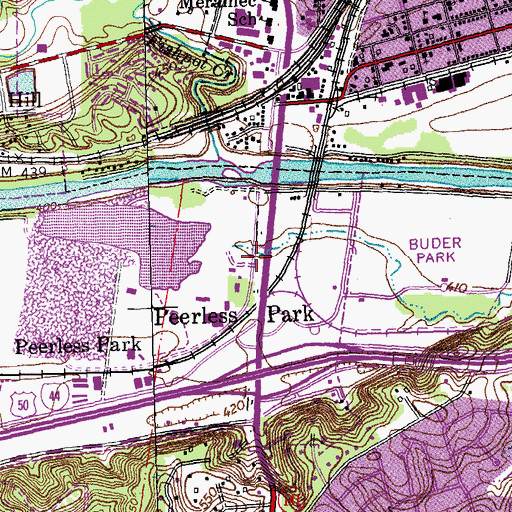 Topographic Map of Peerless Park, MO