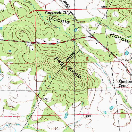 Topographic Map of Peg Knob, MO